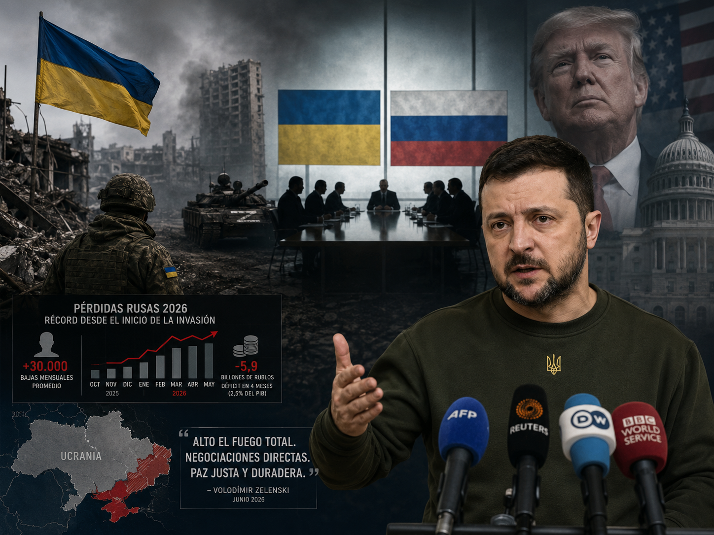 Negociaciones Ucrania Rusia 2026: Zelenski habla ante la prensa internacional durante el debate sobre el alto el fuego