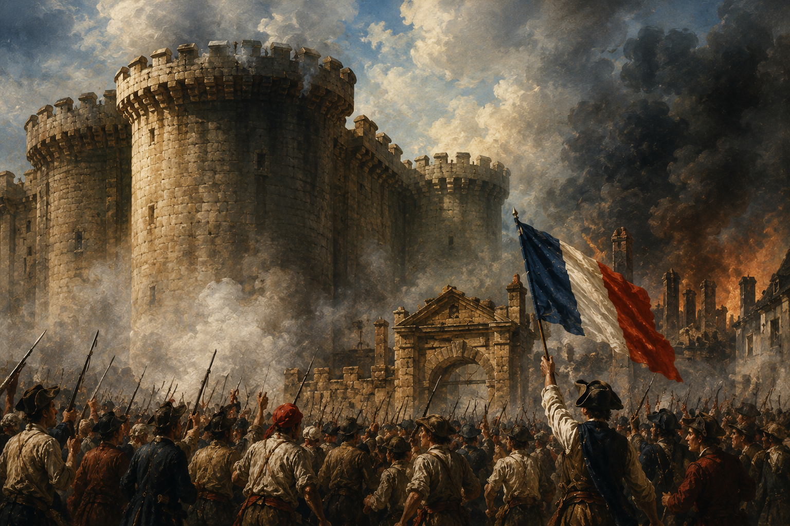 Representaci&oacute;n de la Toma de la Bastilla durante la Revoluci&oacute;n Francesa del 14 de julio de 1789